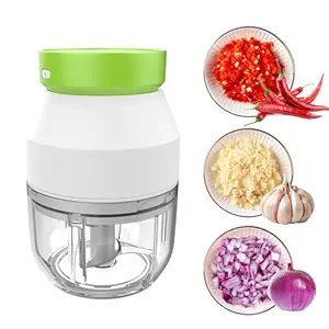 CrazyQueen Electric Garlic Chopper 270ML Mini Portable Vegetable Chopper, Wireless Food Processor Garlic Mincer for Onion Ginger Chili Fruit Meat