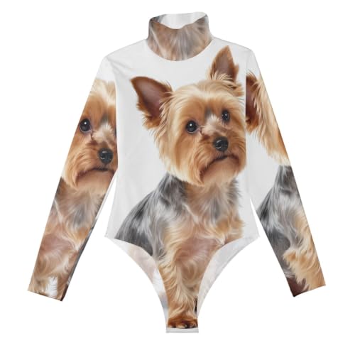 Body de manga larga para mujer ideal para diario y cenas con estampado de Yorkie