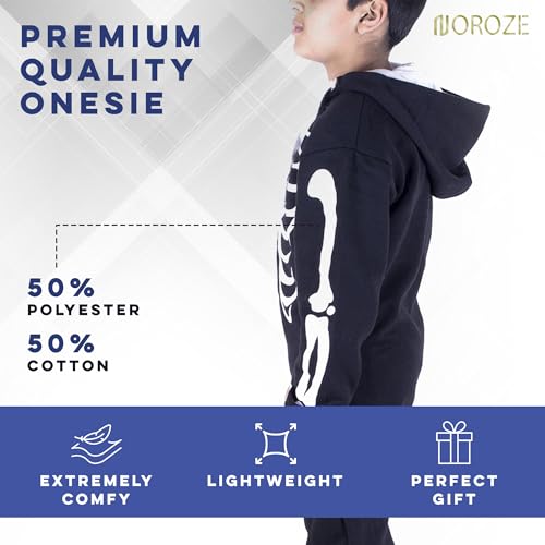 NOROZE Unisex Kids Boys Halloween Skeleton Aztec Onesie Costume Girls All In One Fleece Zip Up Hooded Onesie Costumes Jumpsuit (9/10 Year, Skeleton Black) - Image 3