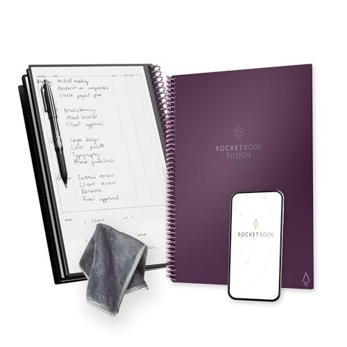 Image of Rocketbook Fusion: Reusable Smart Planner & Notebook | Digitally Connected | Dotted, 8.5 inch x 11 inch, 42 Pg, Plum