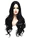 Produktbild BESTUNG Lange lockige wellenförmige Perücken für Frauen Damen Synthetisches Volles Haar Natürliche Schwarze Brünette Perücke mit Pony für Cosplay oder Alltag(EINWEG)