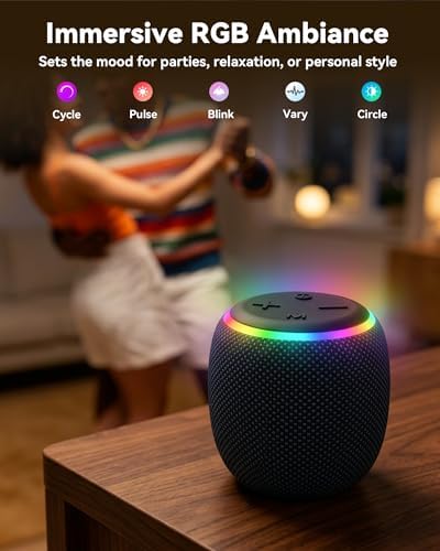 BassBloom Room 3 Portable Bluetooth Speaker, IPX6 Waterproof, TWS Pairing,12W JIKE BASS Powerful Stereo Sound with RGB Lights, Bluetooth 5.4, Great Gift Idea for on Any Surface at Home - 3