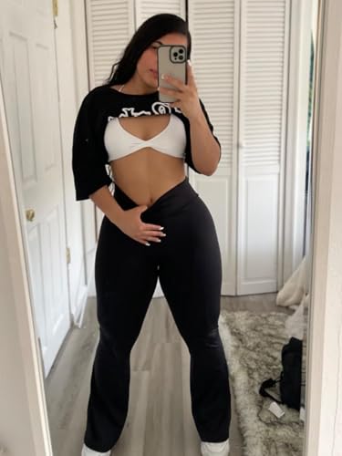Women Scrunch Butt Lifting Flare Wide Leg Yoga Pants Bootcut High Waisted Workout Leggings - image 3