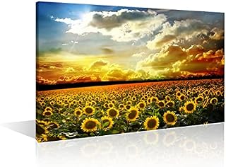 Canvas Wall Art for Living Room Bathroom Bedroom Sunflower Yellow Flower Landscape Painting Canvas Prints Artwork Wall Decor Framed Wall Art Ready to Hang 12x18inch (30x45cm)