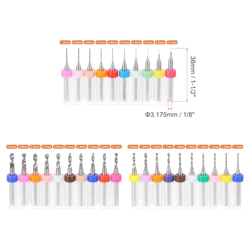 QUARKZMAN 6 Sets Mini Bohrer je 30-teilig(0,1mm-3mm), 3,175mm Schaft, Wolframkarbid Mikro Spiralbohrer Werkzeuge Für Leiterplatten Schmuck Plastik Holz Weichmetall