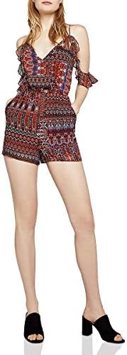 BCBGeneration Women's Could Shoulder Ruffle Romper, Saffron Multi, XS