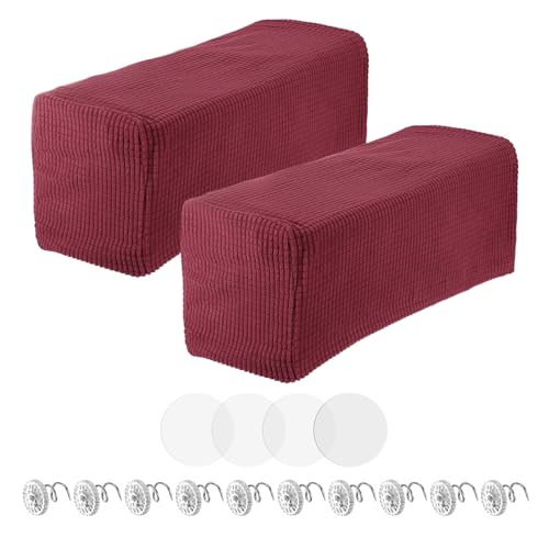 uxcell 2pcs Couch Arm Covers, Armchair Sofa Arm Covers with Twist Pin, Anti-Slip Furniture Protector Slipcovers for Chairs/Sofas, Burgundy