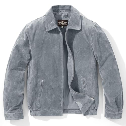 FLAVOR Men's Suede Leather Bomber Jacket Casual Coat for Men