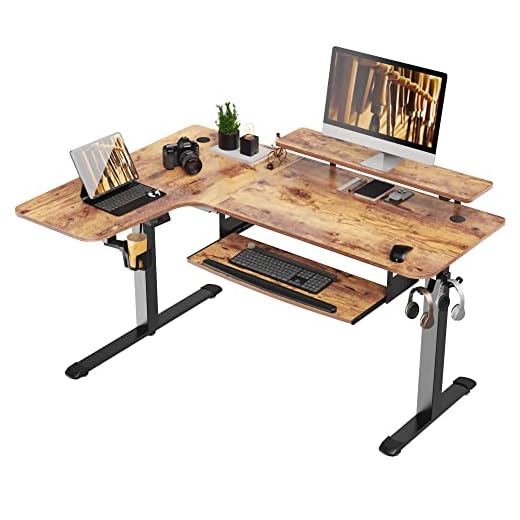 EUREKA ERGONOMIC L Shaped Standing Desk with Keyboard Tray, 61" Electric Height Adjustable Computer Desk with Monitor Stand & LED Strips, Dual Motor Sit Stand Up Corner Gaming Desk, Left/Rustic Brown