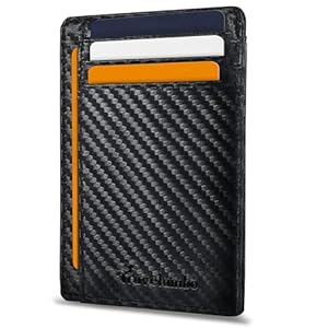 Travelambo Front Pocket Minimalist Leather Slim Wallet RFID Blocking Carbon Fiber Texture