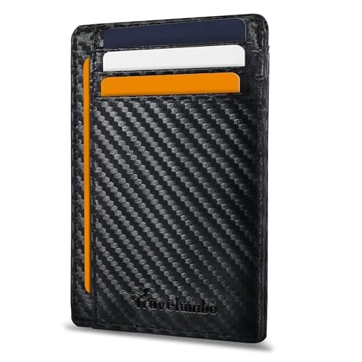 Travelambo Cartera delgada de cuero minimalista de bolsillo frontal RFID que bloquea la textura de fibra de carbono, Negro, talla única