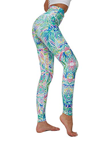 ulsfaar Women Sports Tights Running Workout Yoga Leggings Floral Printed High Waisted Pants