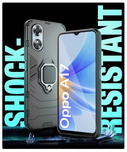 Image of WOW IMAGINE Shock Proof Back Case Mobile Cover for Oppo A17 | Back Cover Case (Tough Armor | Hybrid PC + TPU | Ring Holder & in-Built Kickstand | Black)
