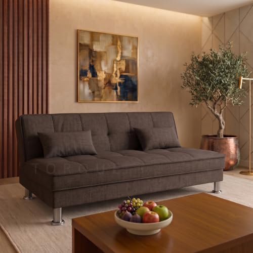 Image of Milan 3 Seater Supersoft Sofa Cum Bed for Living Room & Bedroom | Premium Dark Brown Polyster Fabric Foldable Sofa Bed | 6 x 4 Ft Sleeping Sofa | Space Saving Convertible Couch for Home & Guests