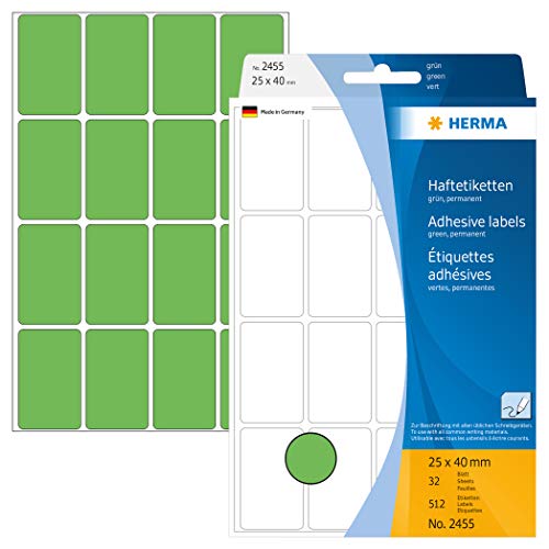 Herma 2455 - Etiquetas multiuso, 25x40 mm, papel mate, 512 unidades, color verde