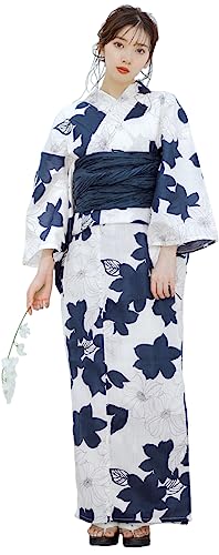 Dita](ディータ) レディース 浴衣 セット 簡単 兵児帯 花 紺 白