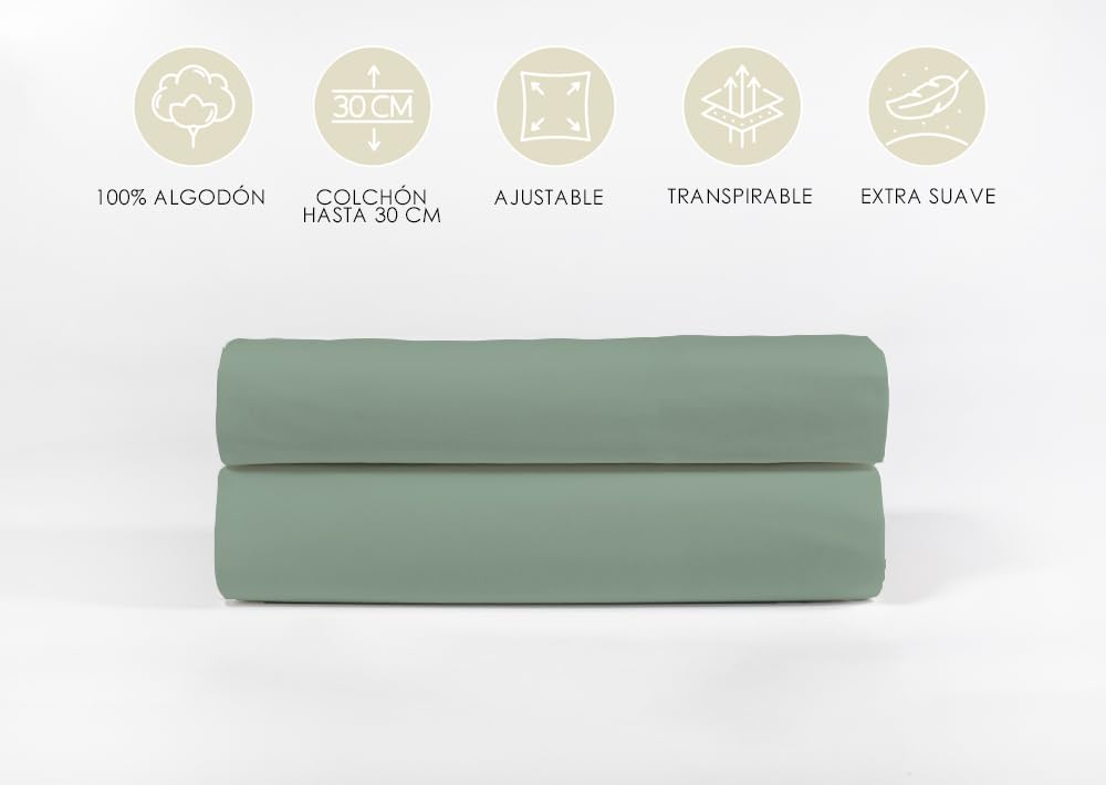 Fitted Bed Sheet 100 x 200 x 30 cm, 100% Cotton, Breathable, Adjustable, Aqua Colour, Green, 100 x 190 / 200 cm - Image 3