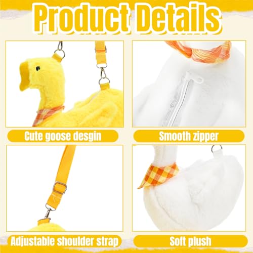 2 Pack Cute Goose Crossbody Bag, Soft Plush Fluffy Animal Shoulder Bag Handbag with Zipper Adjustable Strap, Funny Novelty Fur Duck Tote Purse for Women, Gift3