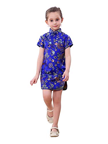 Girls Royal Blue Chinese Dress of Good Fortune