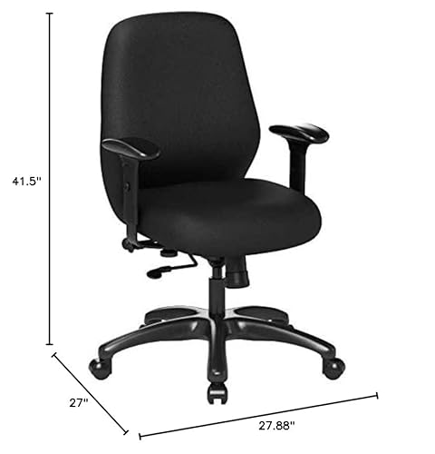 Office Star 24/7 Elite Intensive Use Ergonomic Office Chair With 2-To-1 Synchrony Tilt With Seat Slider, Adjustable Arms And Titanium Finish Aluminum Base, Icon Black #TOP2