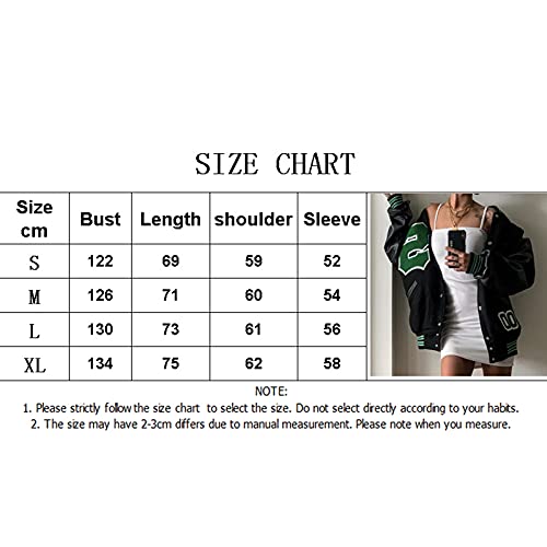 Mxiqqpltky Womens Oversized Y2K Bomber Jacket Casual Boyfriend Baseball Jacket Harajuku Long Sleeve Varsity Jacket Streetwear Coat (Black H, X-Large) - Thumbnail 6
