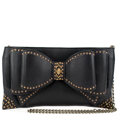 Mary Frances Bowed Over Handbag Studded Leather Bow Crossbody Bag Novelty Purse, Black