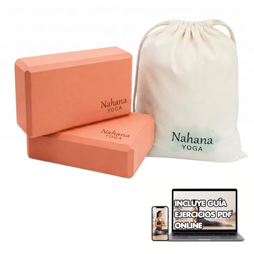 [NAHANA]® Pack de 2 Bloques Yoga y Bolsa de Transporte | Ladrillo Yoga de Alta Densidad para Estiramientos, Pilates Kit y Fitness | Yoga Block Antideslizante (Arena)