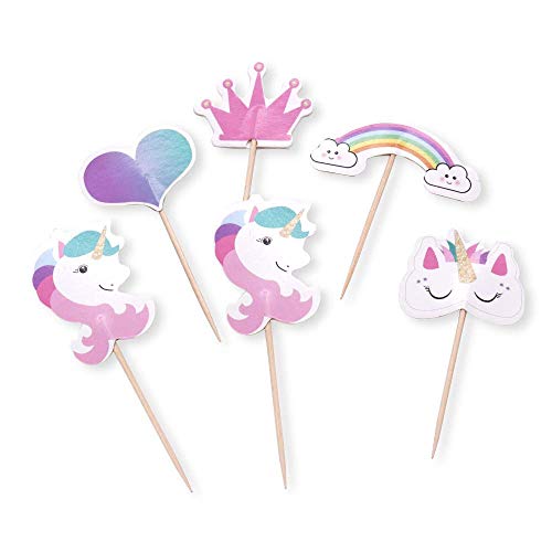 Ccinee 48Pcs Rainbow Unicorn Cupcake Toppers Picks Double-Sided Paper Unicorn Cake Toppers For Birthday Party Dessert Decoration #TOP25