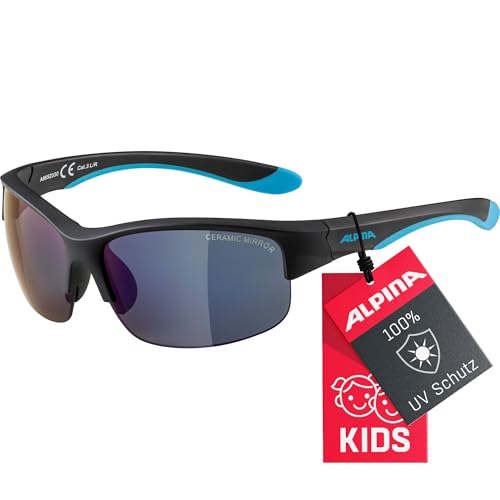 ALPINA FLEXXY YOUTH HR - Verspiegelte und Bruchsichere Sonnenbrille Mit 100% UV-Schutz Für Kinder, black matt-blue, One Size