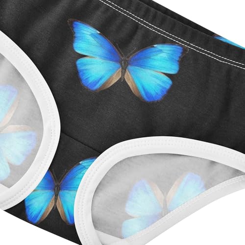 Vibrant Blue Butterflies Black Little Girl Panties Girls Underwear Toddler Cotton Funny Briefs Kids Undies 2t4