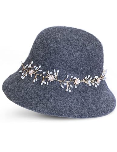 Dahlia Women's Winter Hat - Wool, Vintage Cloche/Bucket Hat, Handmade, Gray