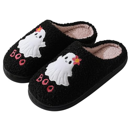 Halloween Slippers Spooky Slippers for Women, Halloween Ghost Slipper, Cute Fuzzy Soft Halloween House Shoes Slippers