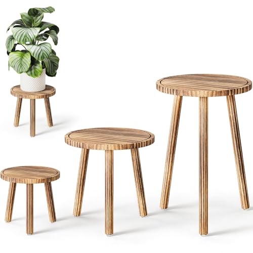 3-Pack Taller Plant Stand Indoor, Single Wood Plant Stool for 6-12 Inch Pot