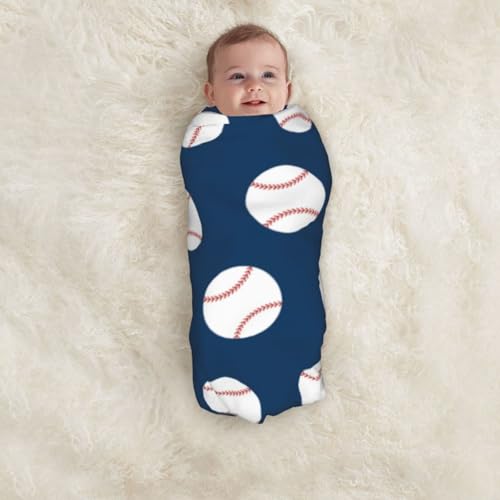 Image of Baseball Blue Newborn Baby Swaddle Blanket Baby Receiving Blanket Cover Throw Wrap Blankets Soft Cozy Breathable for Infant Toddler Boys and Girls
