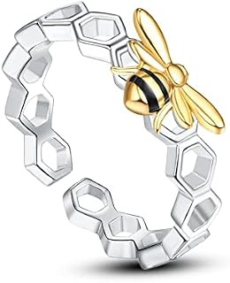 Bee/Dolphin/Elephant/Cat Open Ring Women 925 Sterling Silver Adjustable Animal Rings for Women Honeycomb Ring Womans Jewellery Gifts For Sister, Lover, Wife