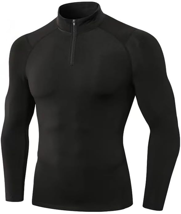 Men Fleece Lined Compression Shirt with Half Zip,Thermal Long Sleeve Athletic Top,Warm Stretch Workout Base Layer