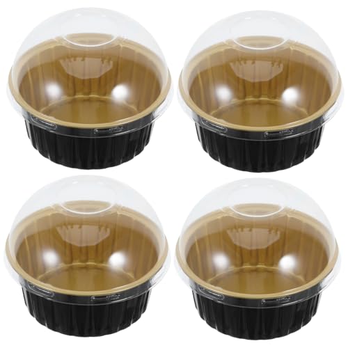DONFAMDS 100個 使い捨てアルミホイル製ミニラメキン 蓋付き 耐高温ベーキングカップ 別カップケーキ容器 パーティーや集まりになデザート保