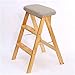 FALIYORS Taburete de Cocina portátil Taburete de Cocina Escalera de 3 peldaños, Taburete Plegable de Seguridad de Madera, Asiento de Esponja Gris, Patas Antideslizantes, Peso Muerto 120 kg,