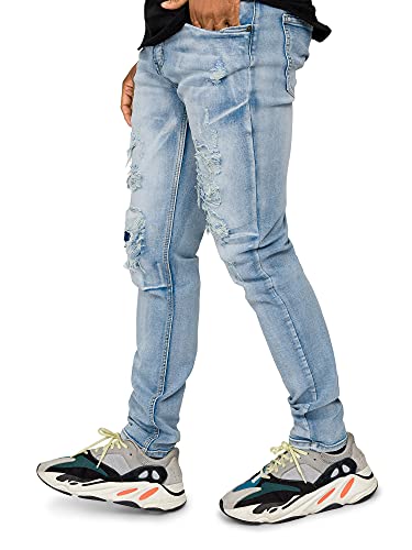 Victorious Men's Distressed Rip And Repair Denim Jeans Dl1119 - Light Indigo - 40/32 #TOP2