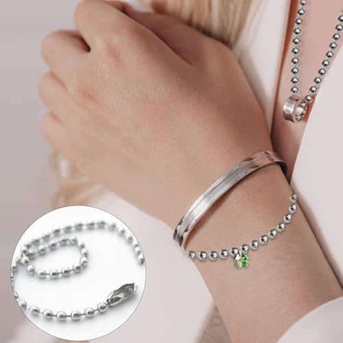 CONJURAIDE 10m Kugelkette, 2.4mm Kugelkette Edelstahl Gliederkette Silber Edelstahlkette mit 50 Stück Kugelketten Verbinder Schmuckkette für Dog Tag Kette Halskette Schlüsselanhänger