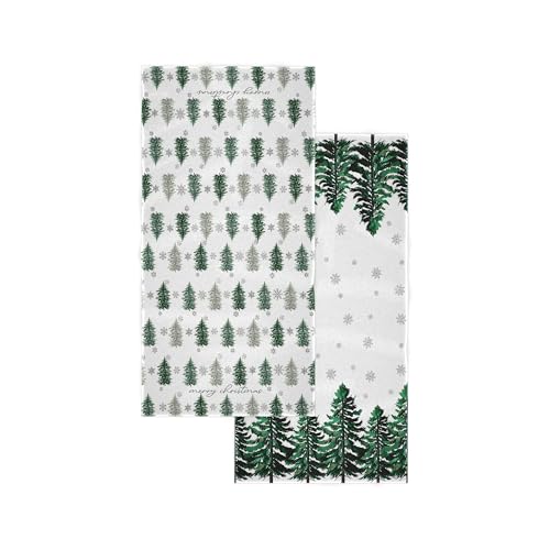 Image of PAOPOED Xmas Tree Hand Towels Set of 2, Merry Christmas Snowflakes Holiday Winter Soft Absorbent Small Bath Towel Kitchen Dish Guest Towel for Bathroom Hotel Gym Spa