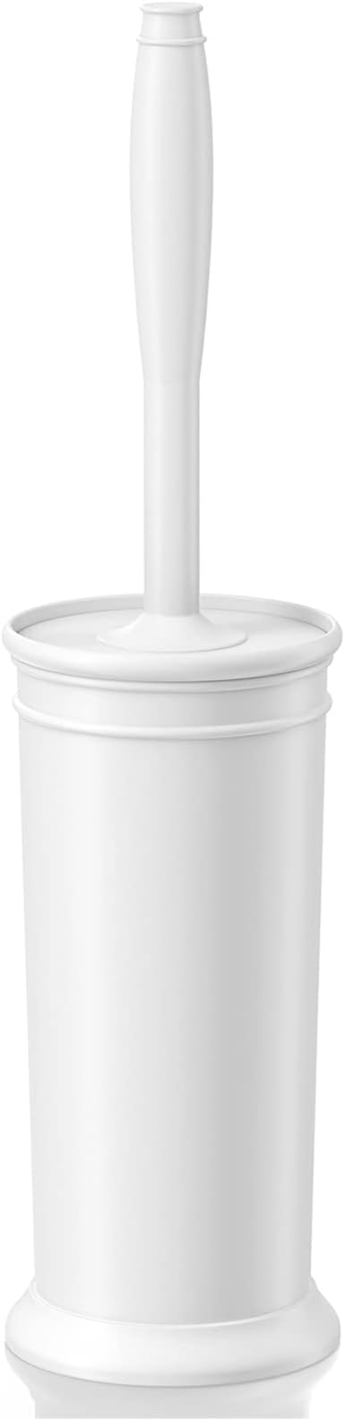 Toilet Brush, Toilet Bowl Brush with Extra Long Handle Durable Bristles Toilet Scrubber and Covered Holder for Toilet Brush Set for Bathroom Cleaning (White, 1 Set)