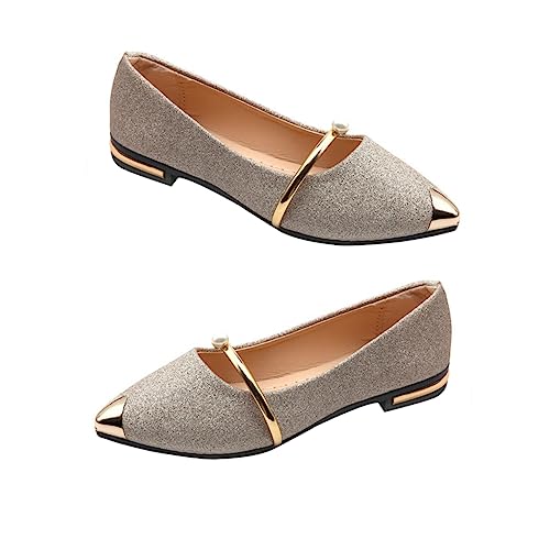 Zapatos planos de perla de diseño sofisticado punta puntiaguda dorada en talla 38