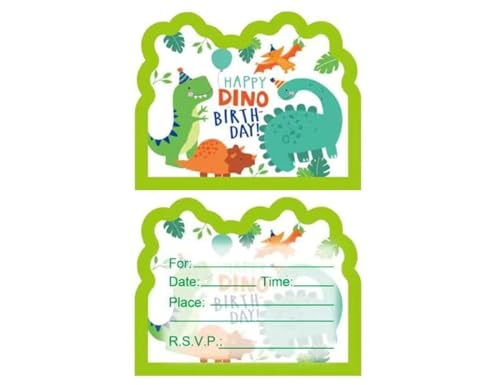 20 Pcs Watercolor Dinosaur Birthday Party Invitation Cards,Dinosaur Birthday Party Invitation Cards for Kids Dinosaur Birthday Party Supplies (dino green)