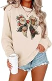 Vlinphin Christmas Sweatshirts for Women: Funny Christmas Tops Merry And Bright Xmas White Long Sleeve Graphic Pullover