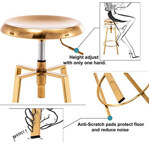 Mfd Living Adjustable Industrial Bar Stool,Swivel Round Metal Barstools Set Of 2,Counter Height Armless Metal Frame Bar Chair For Kitchen Bistro Pubpub Bar (Gold) #TOP3
