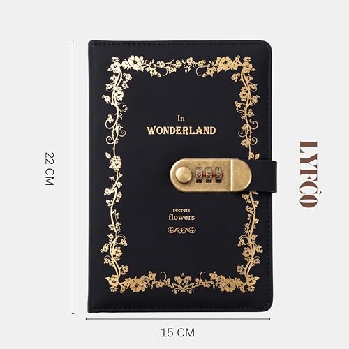 Image of Diary with Lock, A5 Personal Notebook with 3-Digit Combination Lock, PU Leather Journal for Women & Men | Secret Writing Notebook for Girls, Boys, Office & School and Gifts (22 X 15 CM) (WONDERLAND)