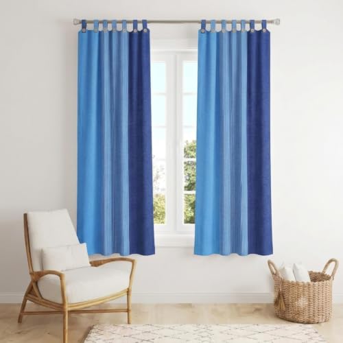 Image of Yaweh Cotton Striped Room Darkening Loop Type Curtain- 4 Ft X 5 Ft Set of 2 Pieces(Navy), Opaque, Tab Top Curtains