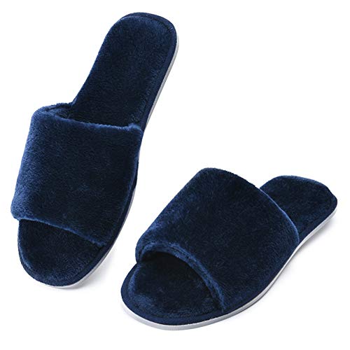 Image of DL Open Toe Slippers for women Indoor, Cozy Memory Foam Womens House Slippers Summer Slip On, Comfy Soft Flannel Womens Bedroom Slippers Slide Breathable Size 5-6 7-8 9-10
