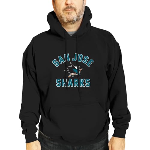 Wright & Ditson Adult NHL Gameday Hooded Sweatshirt - Officially Licensed - Fleece Hockey Pullover - Unisex Hoodie (San Jose Sharks - Black, XX-Large)